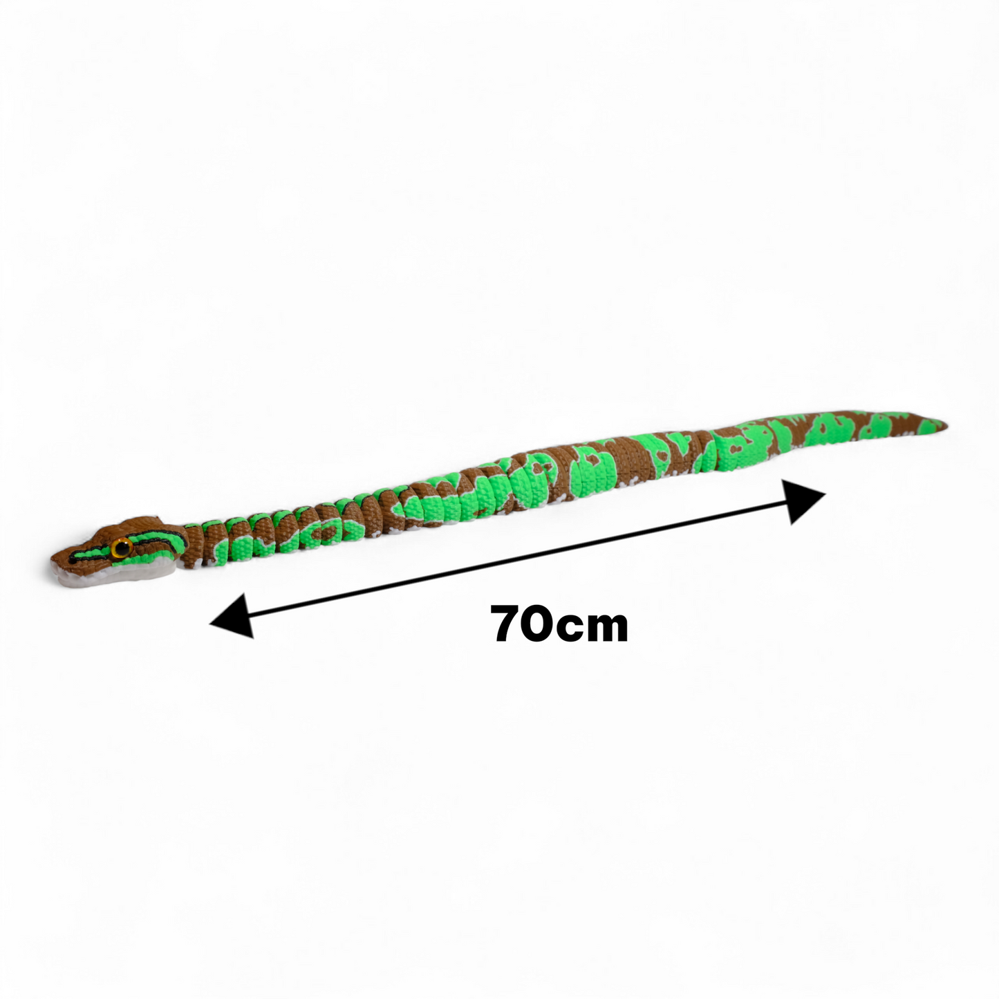 Eklemli yapısı sayesinde düğüm olabilen ve kıvrılan 3D baskı piton yılanı oyuncağı.