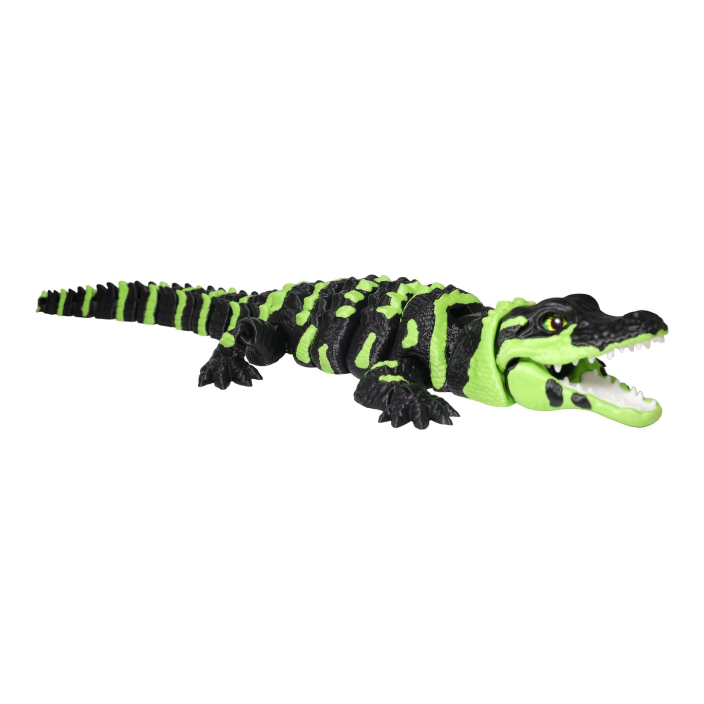 Hareketli timsah oyuncak figürü, eklemli yapıda 3D baskı Alligator modeli.