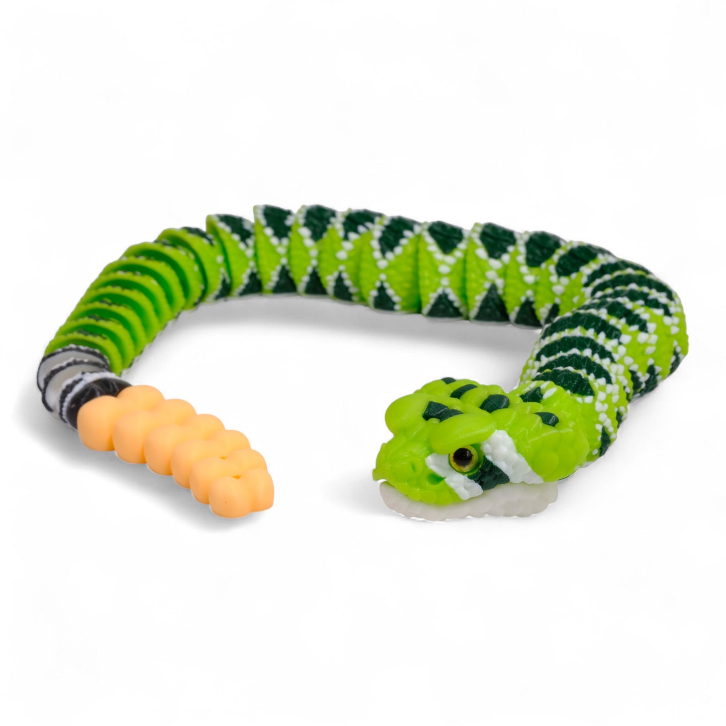 Stres giderici (fidget toy) özellikli, detaylı tasarıma sahip çıngıraklı yılan oyuncak figür.